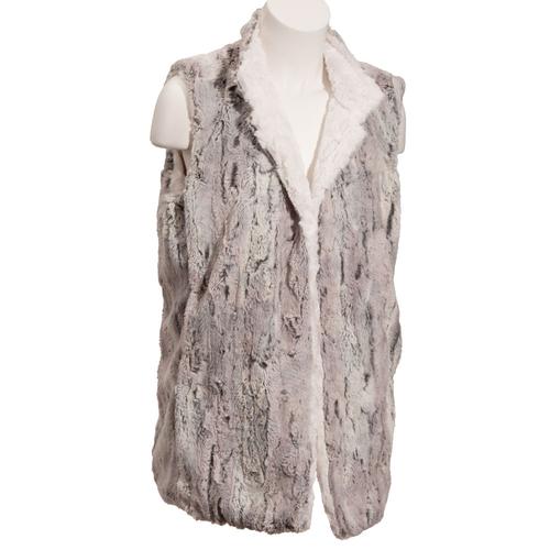 Reversible Short Mandarine Faux Fur Vest: Khaki/Ivory