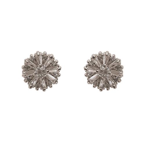 Crystal Flower Stud Earrings: Silver
