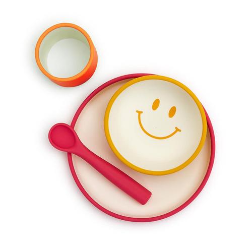 Happy Silicone Meal Time Set: Orange/Pink/Yellow