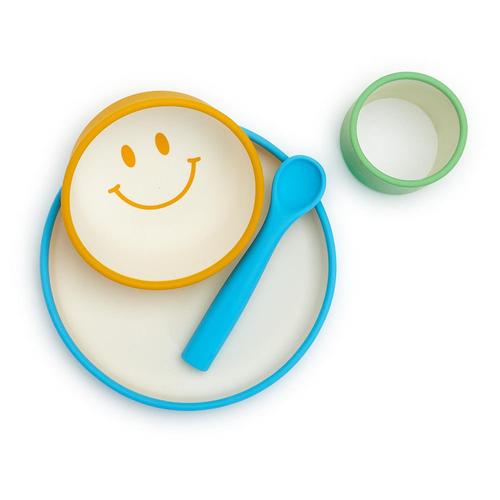 Happy Silicone Meal Time Set: Green/Blue/Yellow
