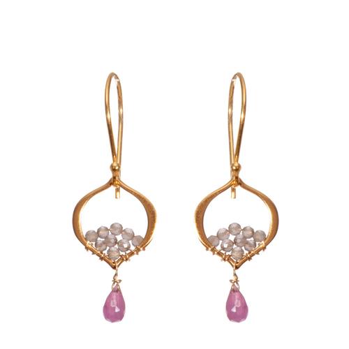 Arabesque Earrings: Pink Sapphire/Moonstone