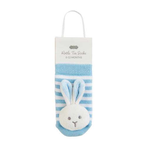 Bunny Rattle Toe Socks: Blue