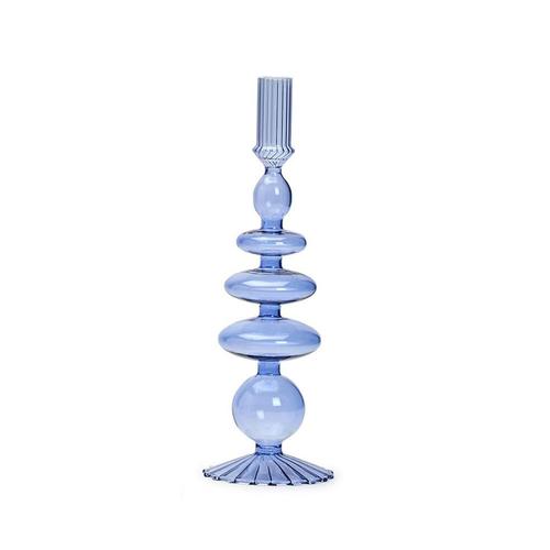 Hand-Blown Glass Tapered Candlestick: Blue