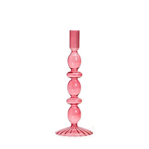 Hand-Blown Glass Tapered Candlestick: Pink