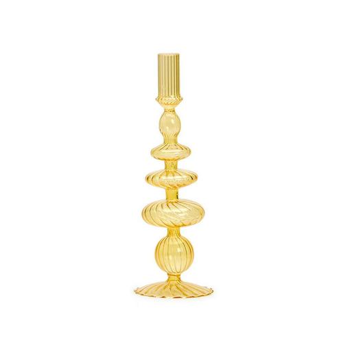 Hand-Blown Glass Tapered Candlestick: Yellow