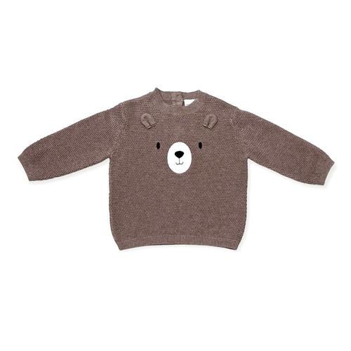 Knit Baby Pullover Sweater: Bear/Cafe Latte
