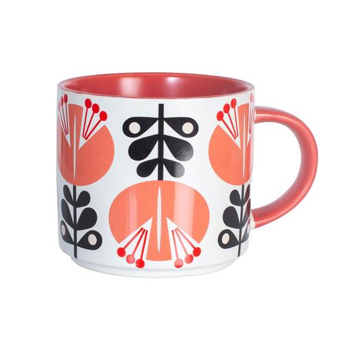 Mid Century Modern Matte Flower Coffee Mug: Pink Lily