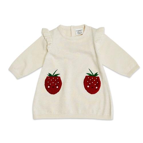 Embroidered Pocket Ruffle Baby Dress: Strawberry