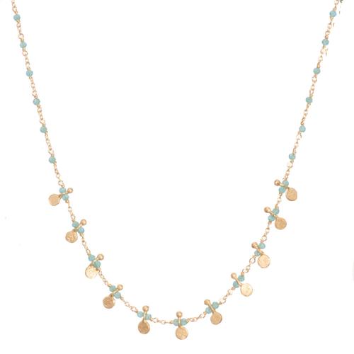 Gold Disc Necklace: Blue Chalcedony