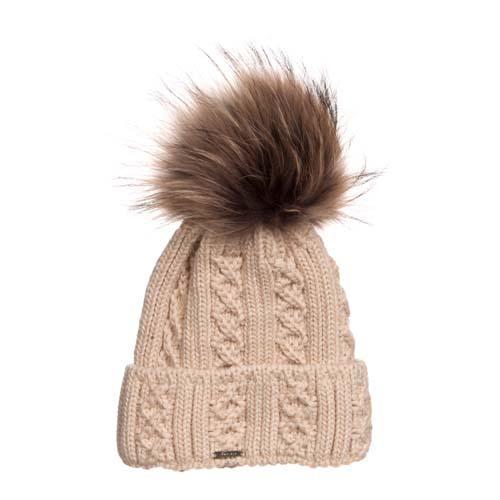 Asiatic Raccoon Pom-Pom Hat: Beige