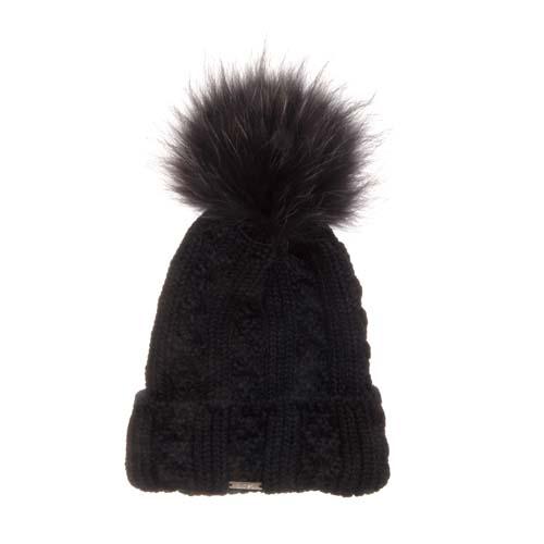 Asiatic Raccoon Pom-Pom Hat: Black