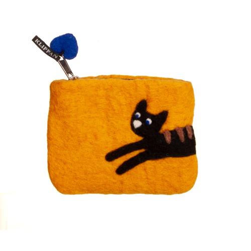 Wool Coin Purse: Jumping Cat