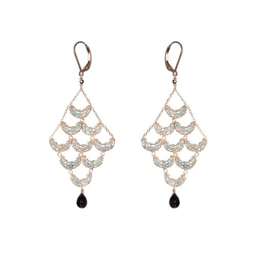 Crescent-Diamond Drop Earrings: Blue Zircon