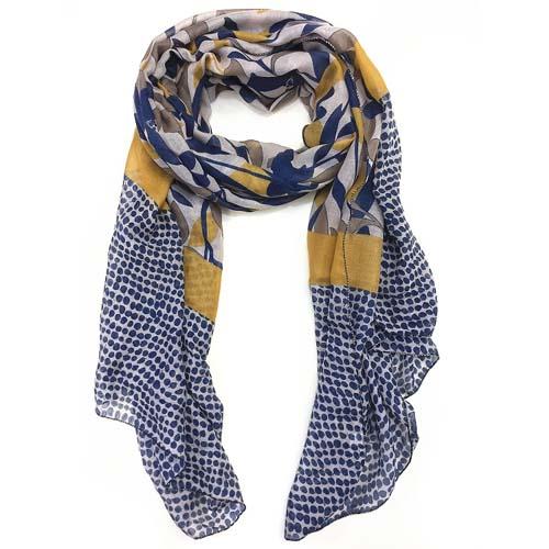 Floral Print Scarf: Navy/Yellow