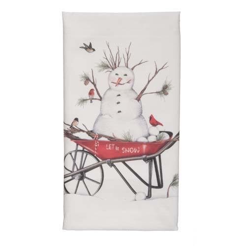 Flour Sack Towel: Snowman in Wheelbarrow