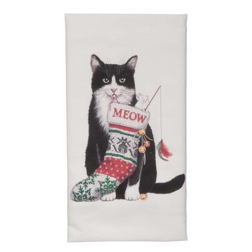 Flour Sack Towel: Cat with Stocking