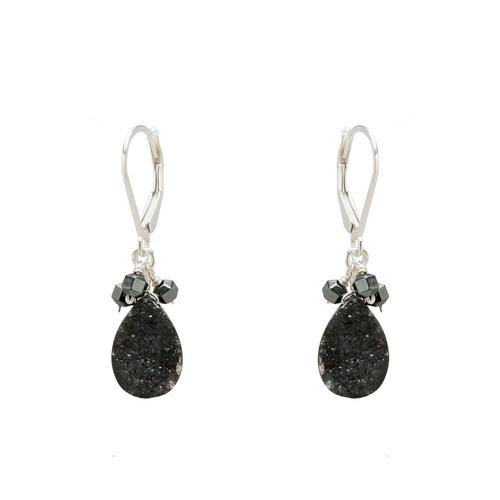 Black Druzy Cluster Earrings