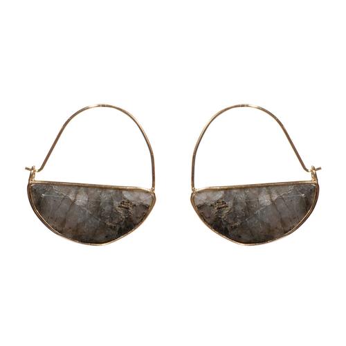 Stone Prism Hoop Earrings: Labradorite/Gold