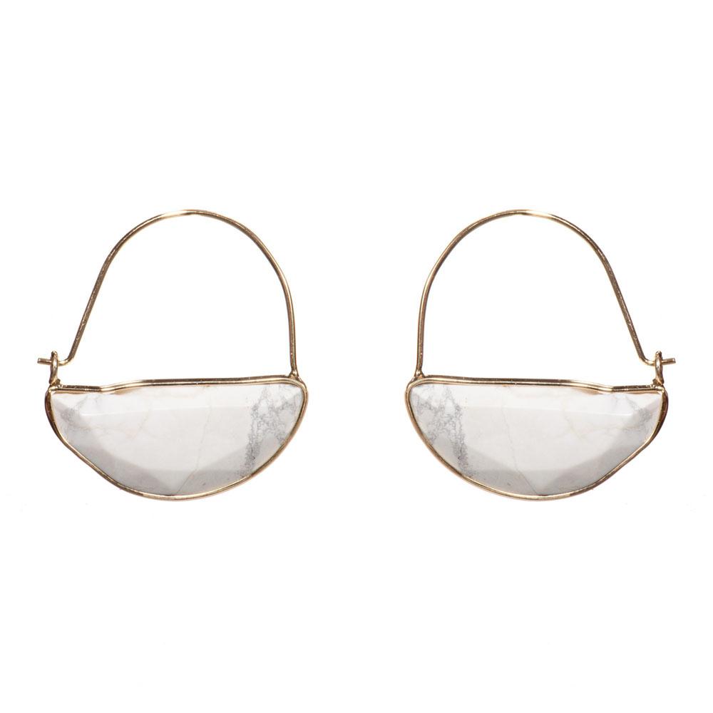  Stone Prism Hoop Earrings : Howlite/Gold