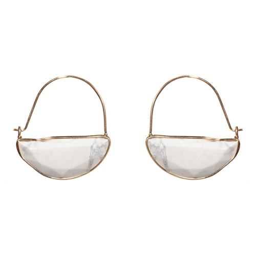 Stone Prism Hoop Earrings: Howlite/Gold