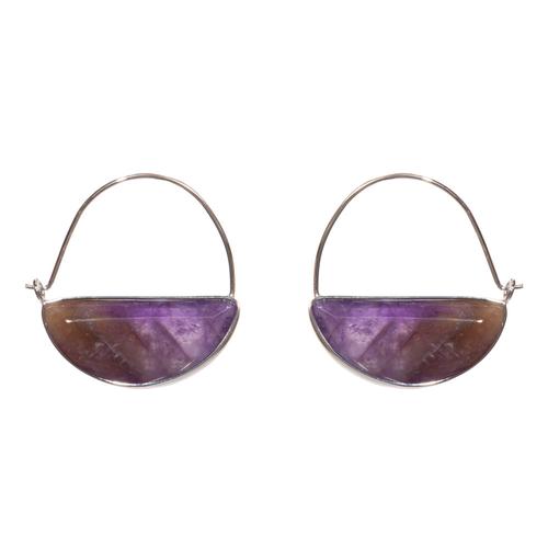 Stone Prism Hoop Earrings: Amethyst/Silver