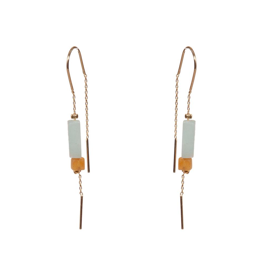  Rectangle Stone Earrings : Amazonite/Gold