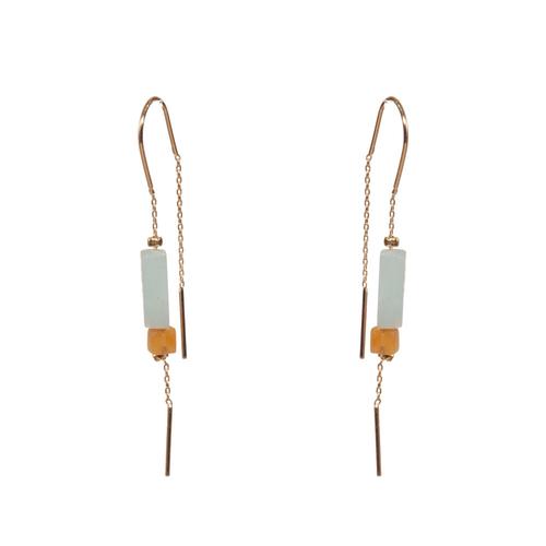 Rectangle Stone Earrings: Amazonite/Gold