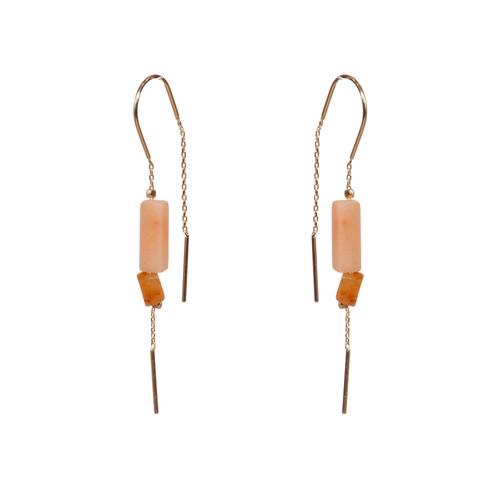 Rectangle Stone Earrings: Rose Quartz/Gold