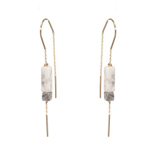 Rectangle Stone Earrings: Howlite/Gold
