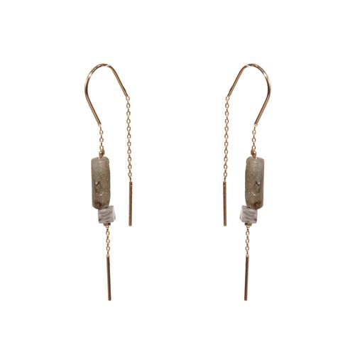 Rectangle Stone Earrings: Labradorite/Gold