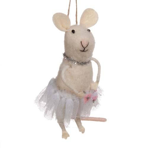 Ballerina Mouse Ornament: White