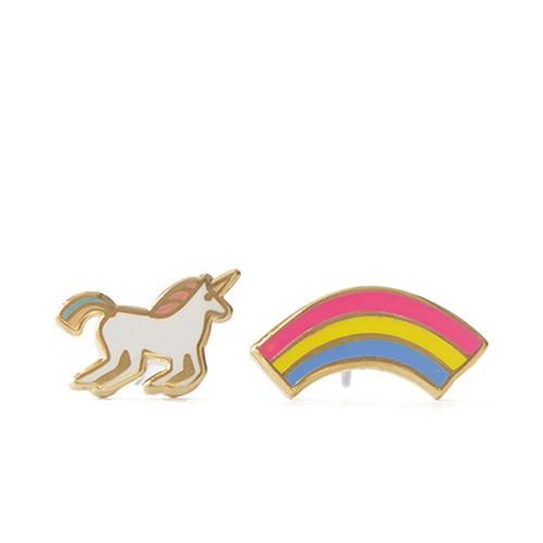 Cloisonné Earring Pair: Unicorn/Rainbow