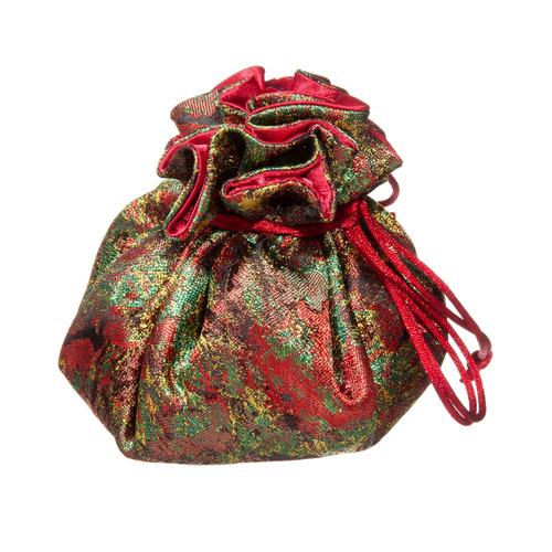 Floral Jewelry Bag: Green/Red