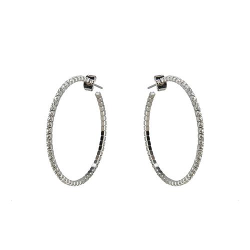 Small Pave Hoop Earrings: Silver
