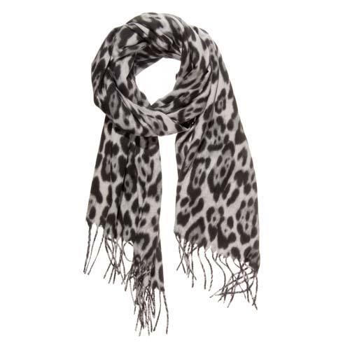 Leopard Print Cashmere Scarf: Gray