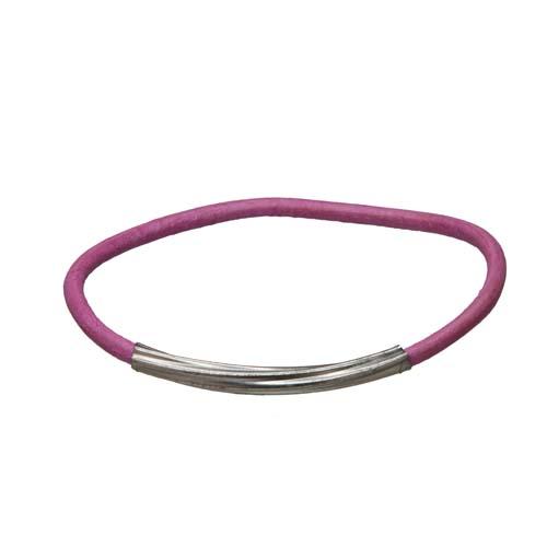 Metal Bar Leather Bangle- Orchid