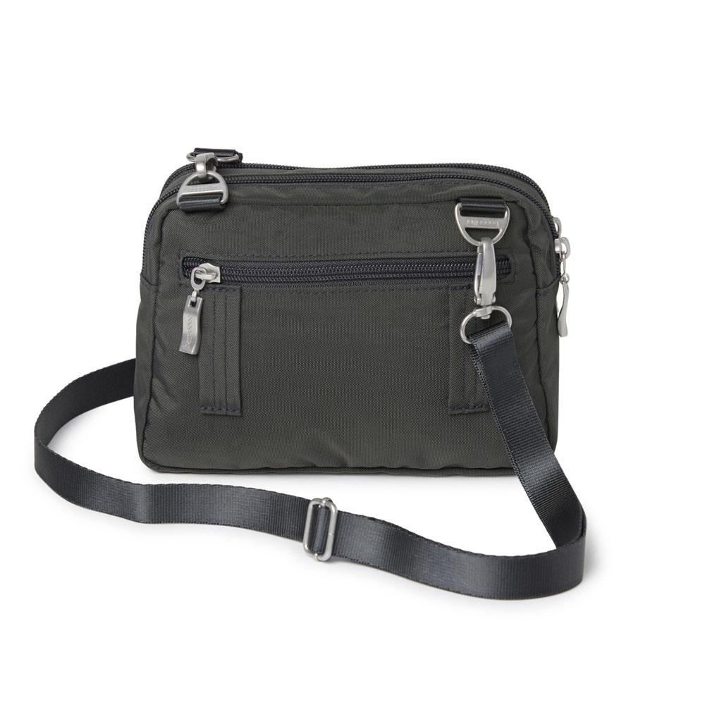 Triple Zip Pocket Large Crossbody Bag (Black)